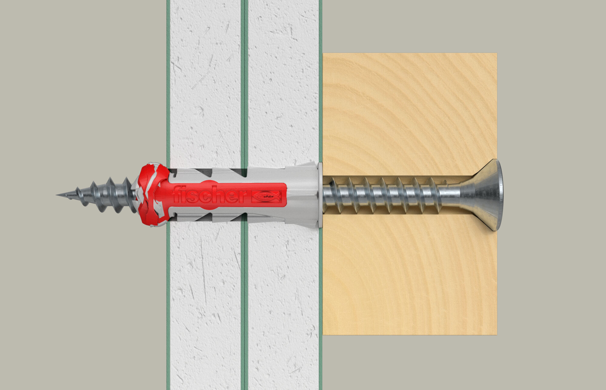 fischer DuoPower vouwt achter gipsplaat